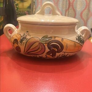 1970's MCM Vintage Hand-Painted Ceramic Soup Tureen